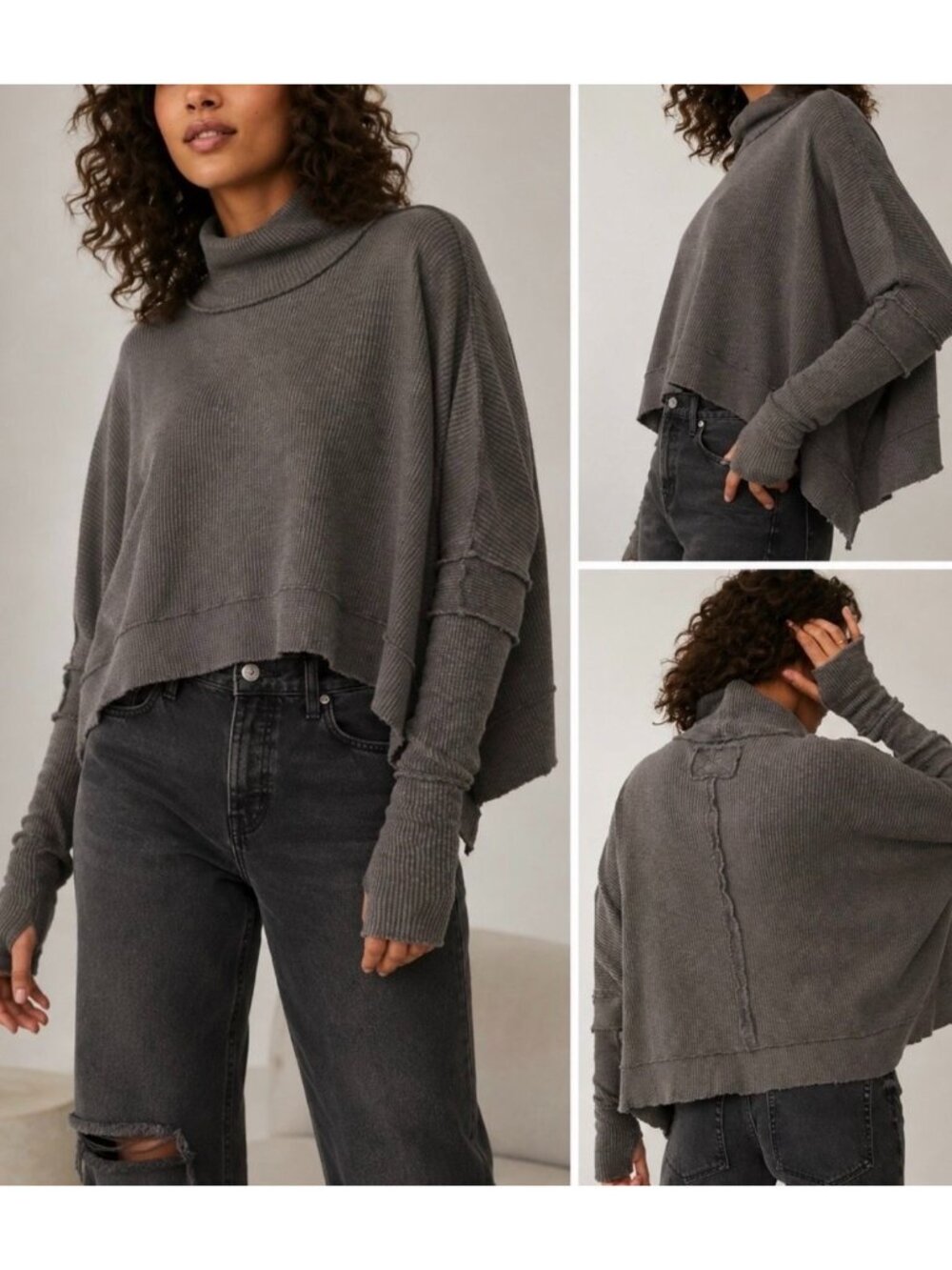 We The Free People Moon Daisy Thermal Pullover Sweater Ribbed Knit Small Dolman